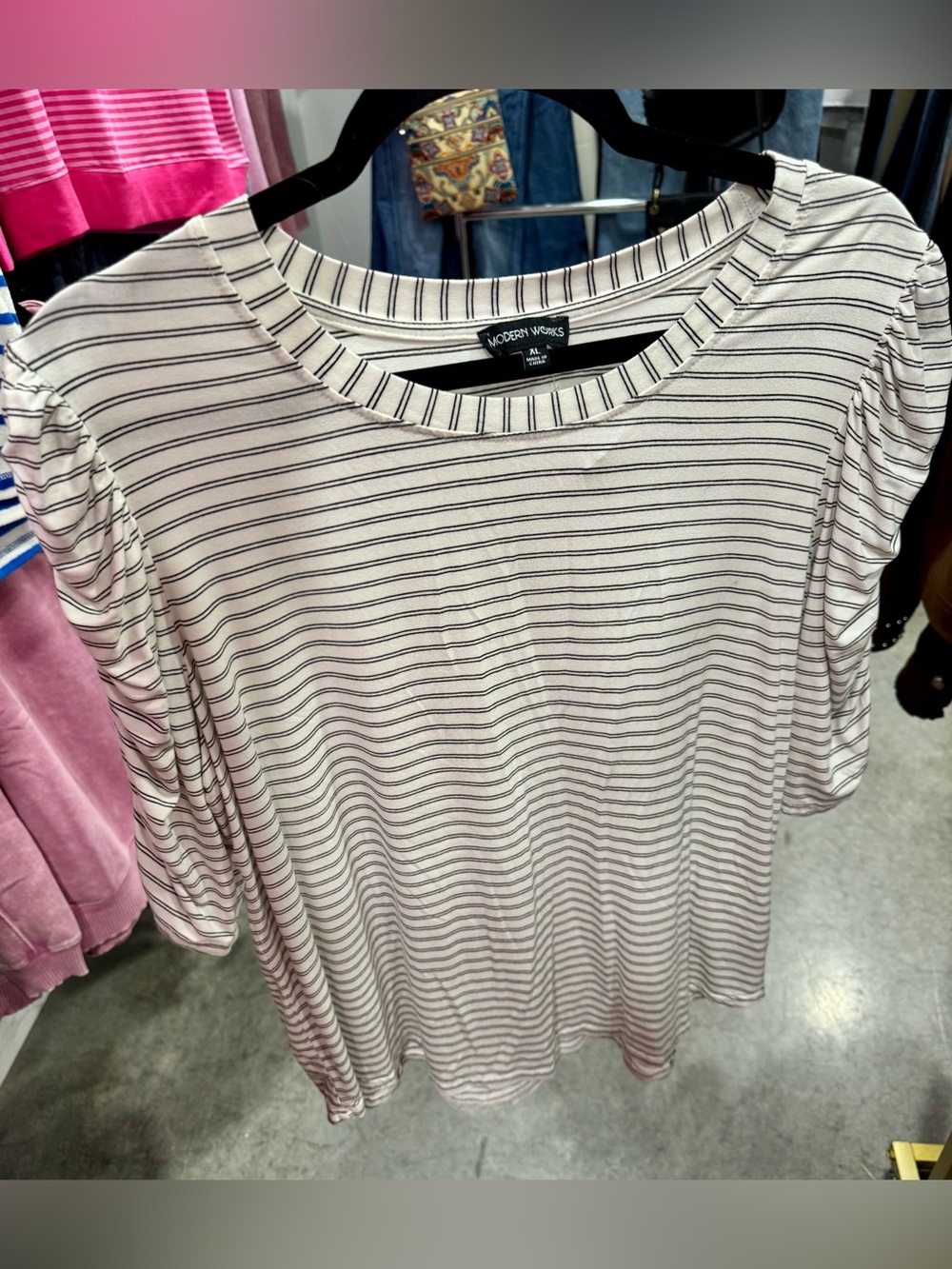 Modern Works Striped Short Sleeve Tee in White and Black